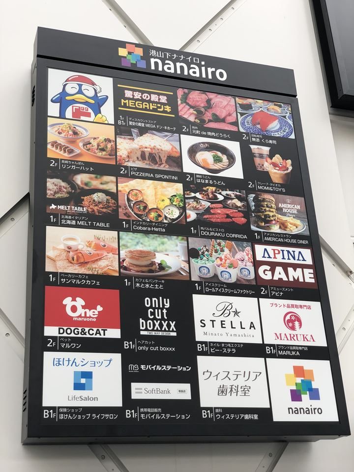 港山下ナナイロnanairoに入居するテナントの看板