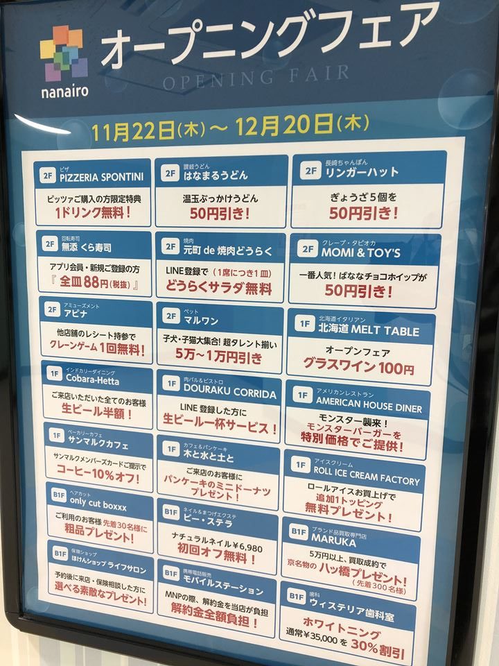 港山下ナナイロのオープニングキャンペーン