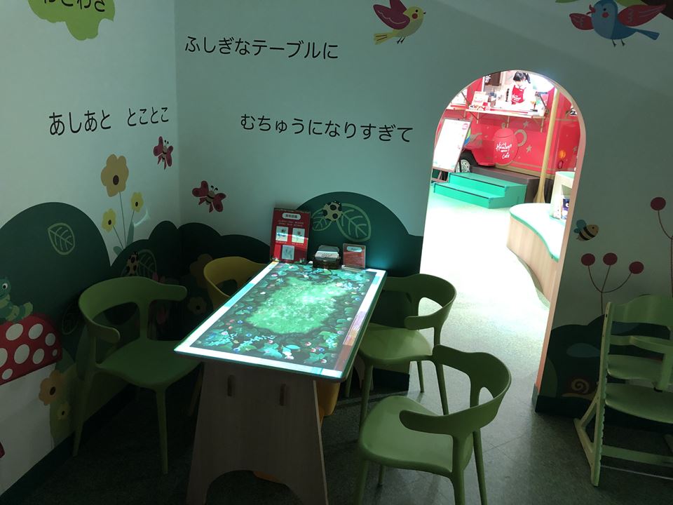ハムリーズ横浜ワールドポーターズ店にあるハムリーズカフェのポップアップテーブル