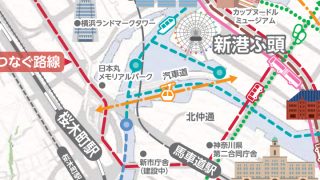みなとみらいに誕生するロープウェー「YOKOHAMA AIR CABIN(仮称)」のルートマップ