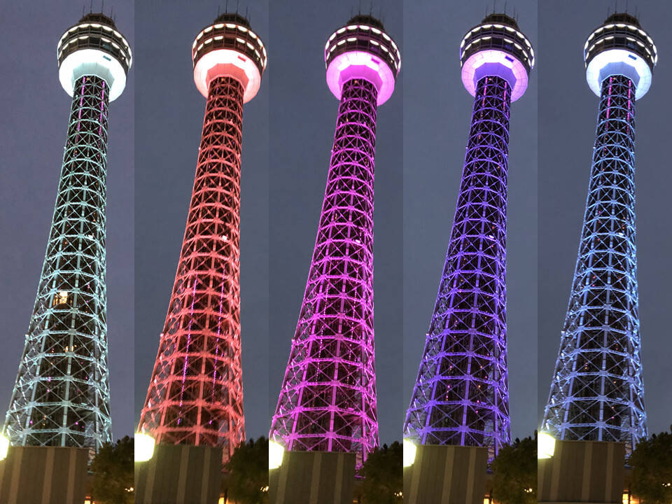 横浜マリンタワーのライトアップ（2019年3月）