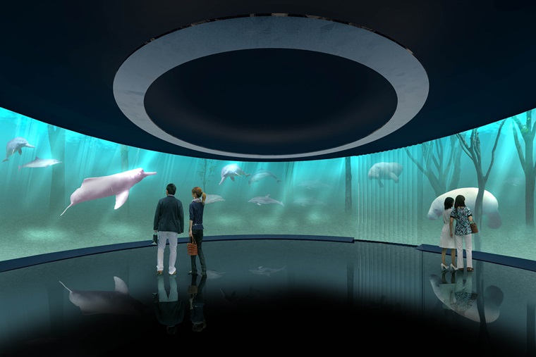 川崎ルフロンにできる「mizoo(ミズー)川崎水族館」の円形スクリーンゾーンイメージ