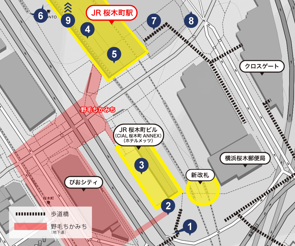 桜木町駅周辺の鉄道創業にまつわる記念碑マップ