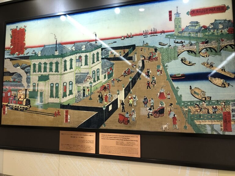 桜木町駅に掛けられている、絵師の歌川国鶴が描いた横浜駅の絵