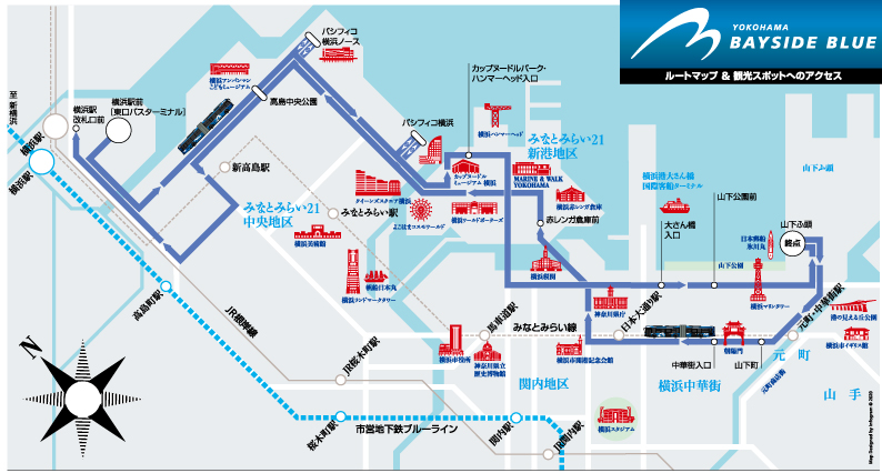 連結バス「ベイサイドブルー」のルートマップ