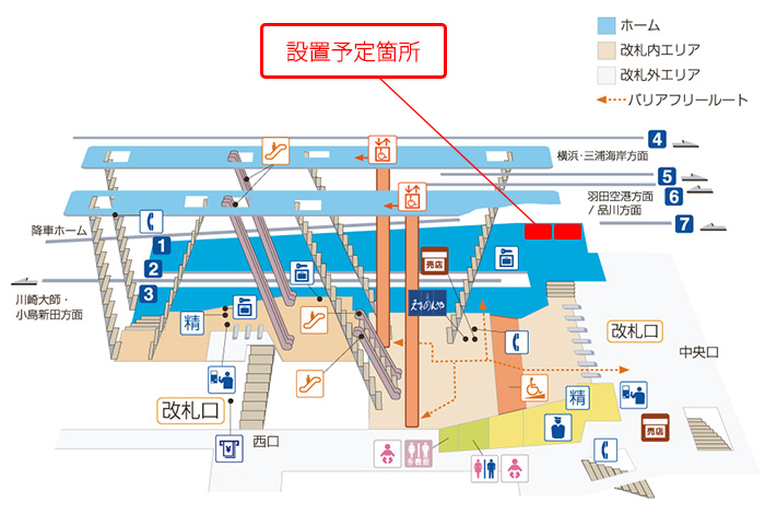 京急川崎大師線ホームに設置のワークスペースCocoDeskの設置場所マップ