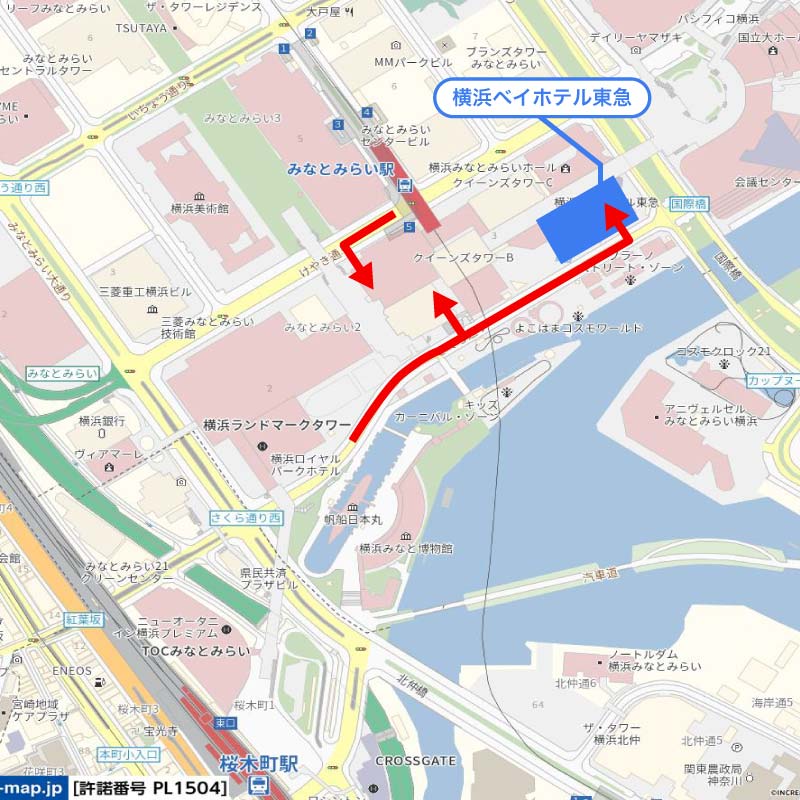 横浜ベイホテル東急の駐車場入口マップ